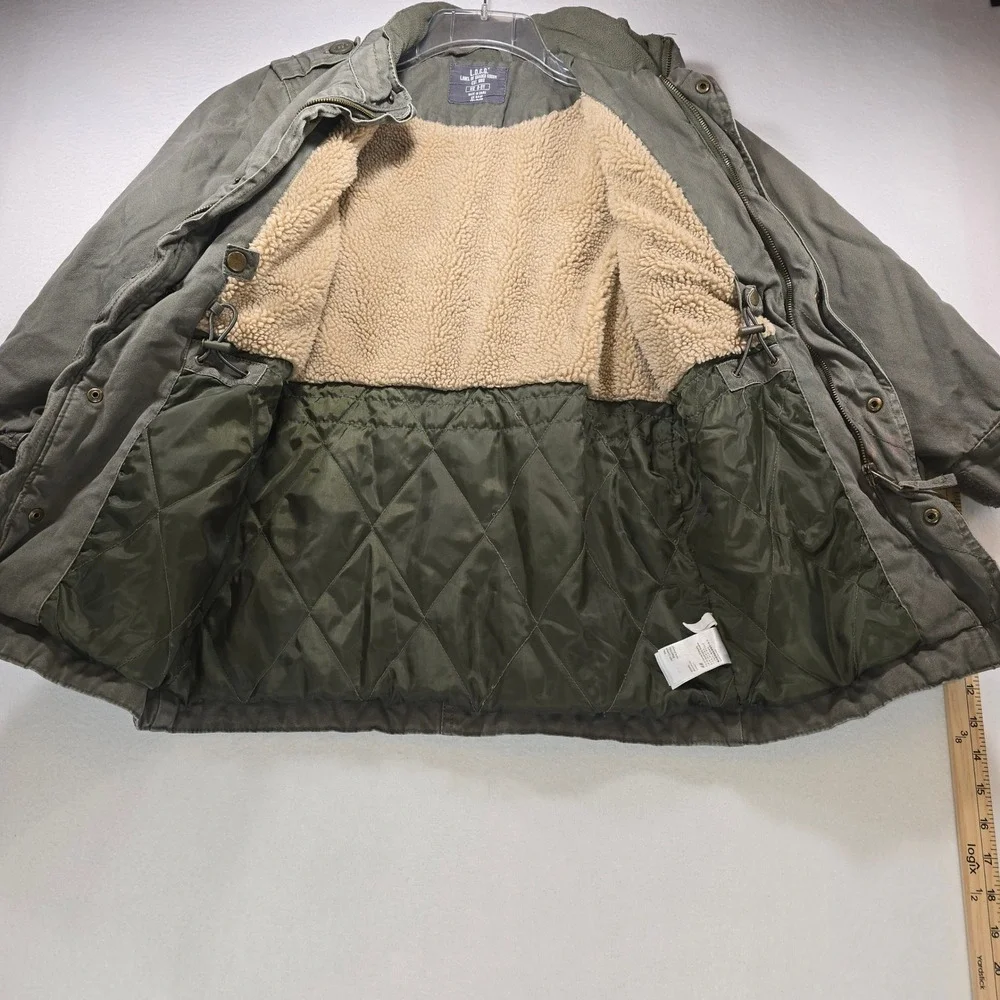 HM LOGG Boys Olive Green Field Jacket Faux Shearling Lined Parka Size 8-9Y